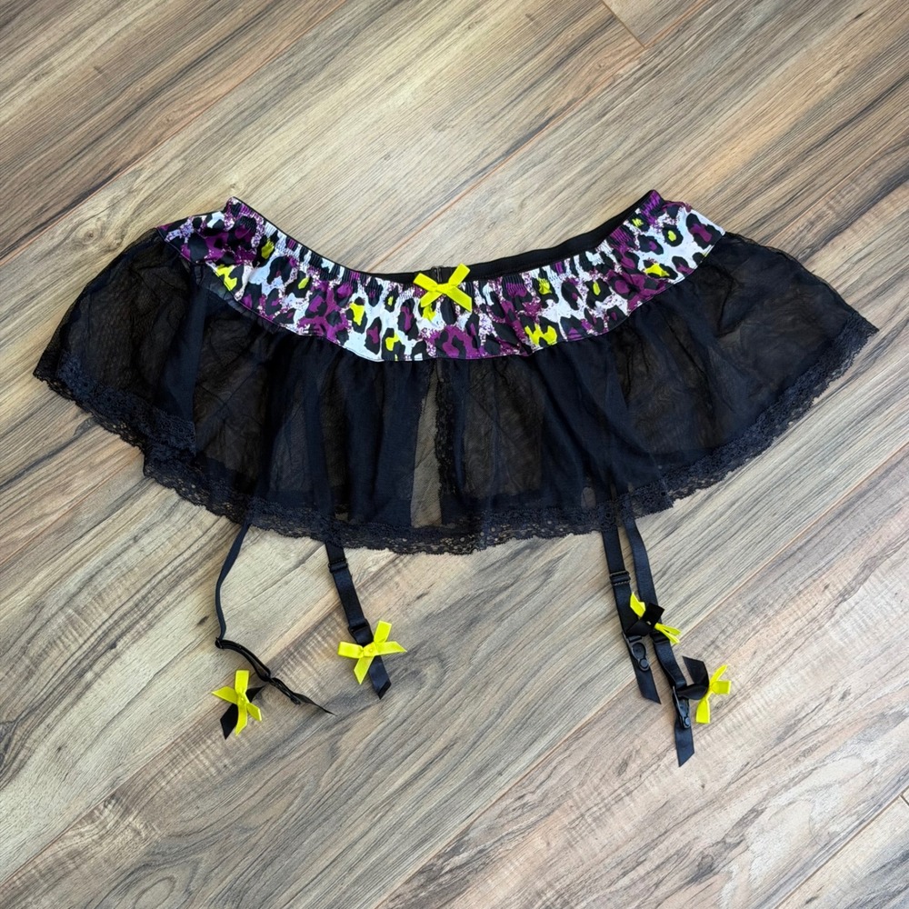 Y2K Leopard Print Mesh Garter Skirt Lace Plus Size 14/20 Sexy Grunge Goth
